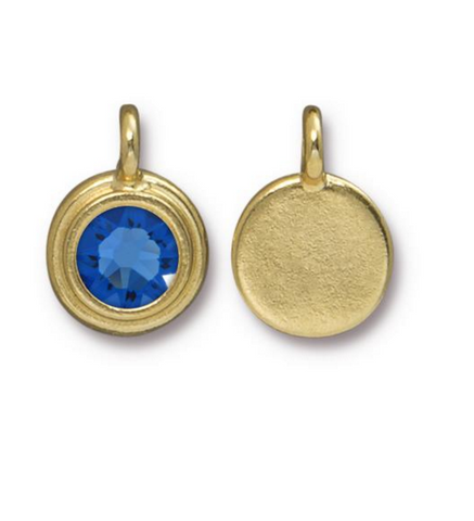Topaz Blue Crystal Charm in Goldplate, both sides shown