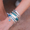 Aquamarine March birthstone as shown on the Girlfriend Wrap stacked with the  Mini Addison wrap bracelet and the Annie Long (each sold separately)