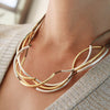 Lizzy Classic 4 strand wrap bracelet in gold & silver, shown as a necklace 