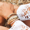 Lizzy Classic 4 Strand leather wrap bracelet Silver & Gold crescents in Metallic Bronze leather