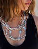 lizzy disc 3 strand shown as a necklace with Lizzy Classic 4 strand necklace
